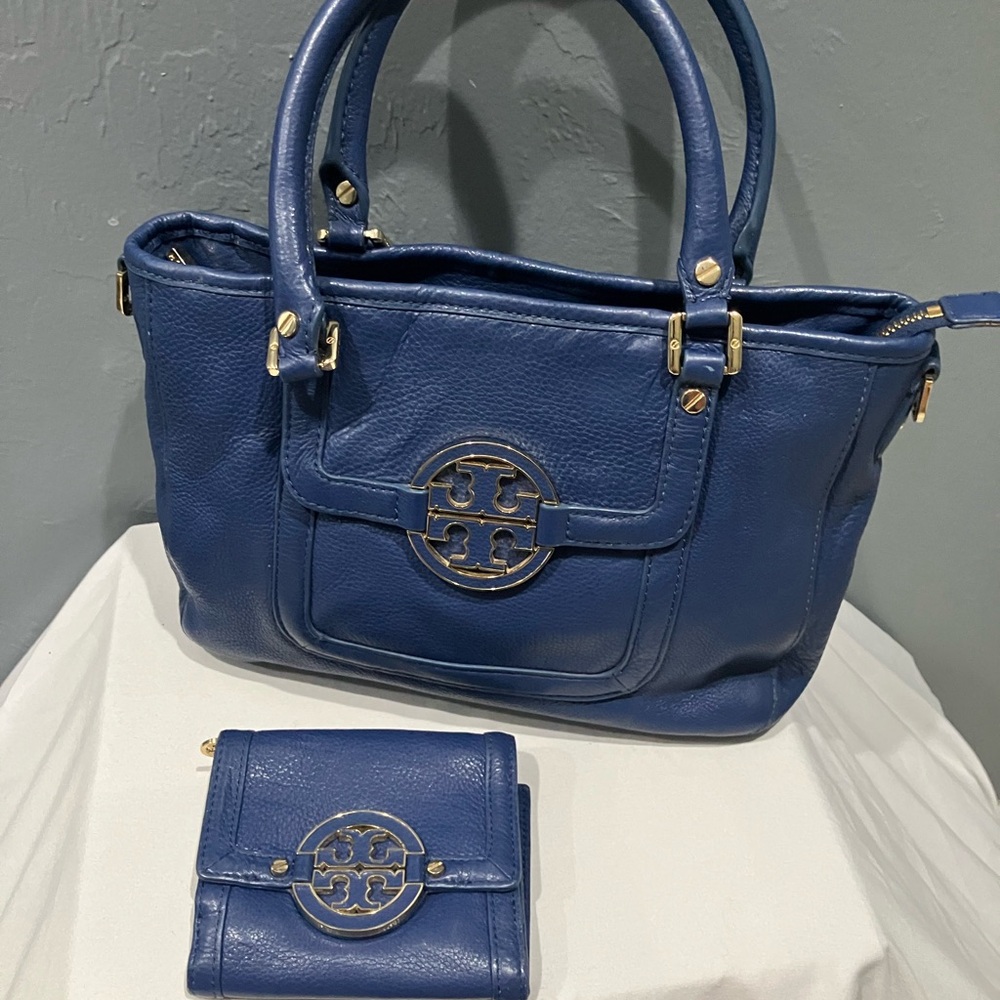Tory Burch Blue Handbag and Wallet Set